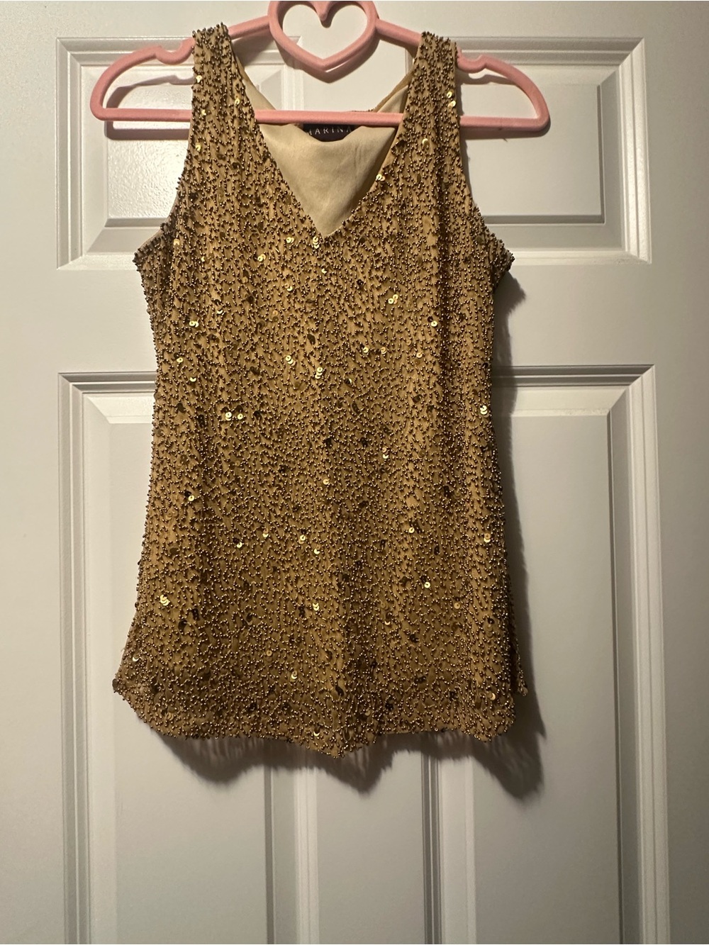 MARINA Gold Sequin V-Neck tank top